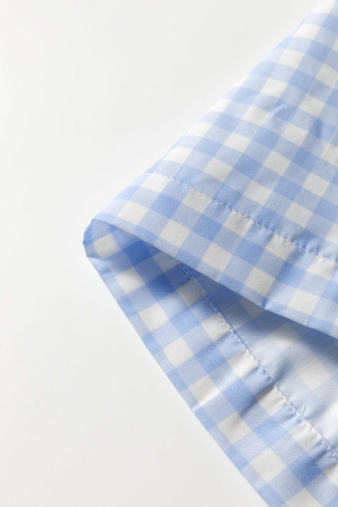 Smocked High Waist Gingham Plaid Pocketed Wide Leg Pants